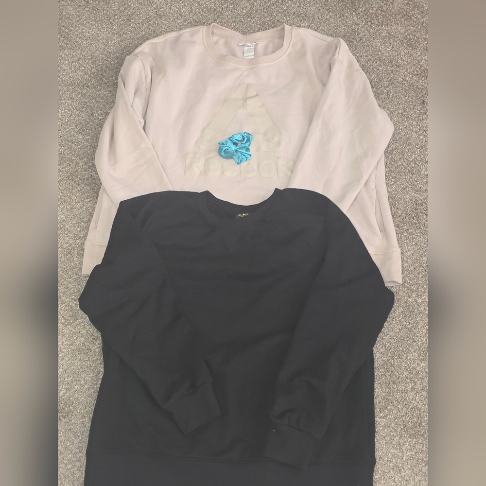 Reebok Womans Cream Sweatshirts + Athletic Works Black Sweatshirt.